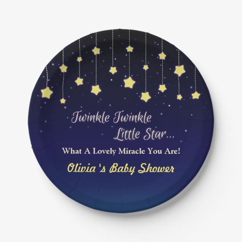 Gradient Dark Blue Twinkle Little Star Party Plate