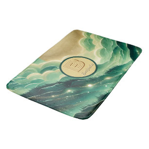 Gradient Emerald Kelly Green Glitter Monogrammed Bath Mat
