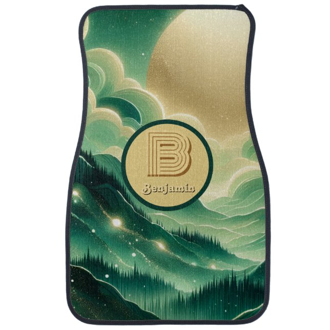 Gradient Emerald Kelly Green Glitter Monogrammed Car Floor Mat (Front)