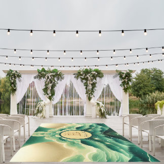 Gradient Emerald Kelly Green Glitter Monogrammed Outdoor Rug