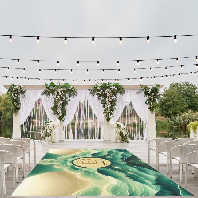 Gradient Emerald Kelly Green Glitter Monogrammed Outdoor Rug (Insitu (Wedding 1))