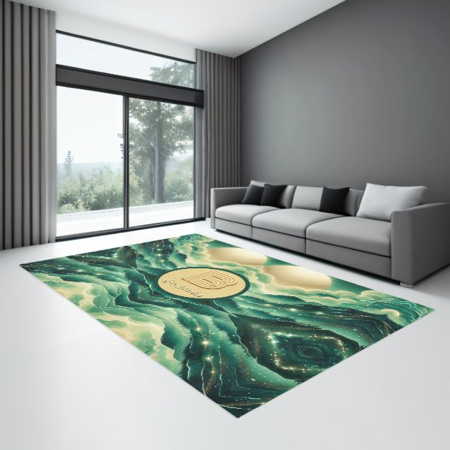 Gradient Emerald Kelly Green Glitter Monogrammed Rug (Insitu (Indoor 3))