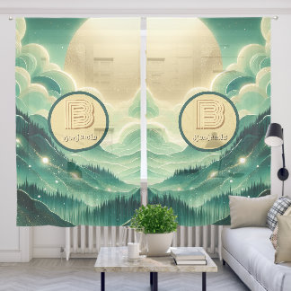 Gradient Emerald Kelly Green Glitter Monogrammed Sheer Curtains