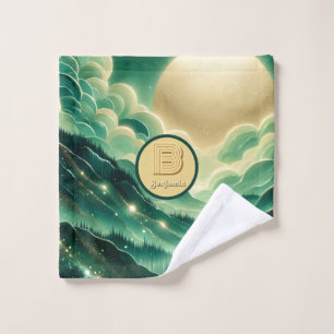 Gradient Emerald Kelly Green Glitter Monogrammed Wash Cloth