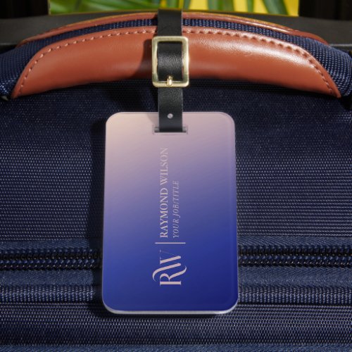 Gradient Faux Rose Gold and Navy Blue Monogram Luggage Tag