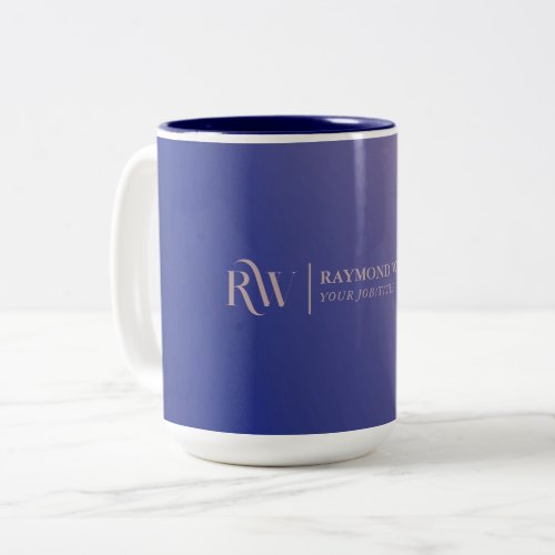Gradient Faux Rose Gold and Navy Blue Monogrammed Two_Tone Coffee Mug