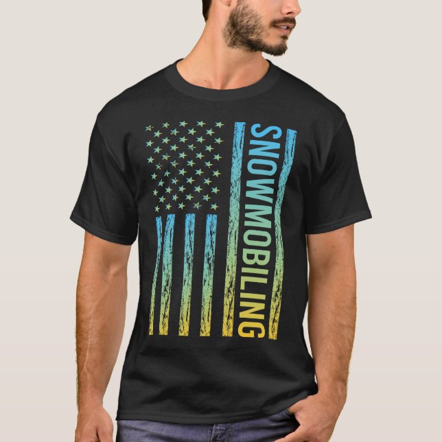 Gradient Flag 02 Snowmobiling Snowmobile T-Shirt (Front)