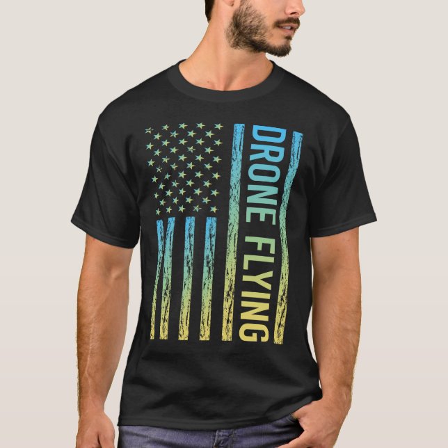 Gradient Flag Drone Flying Drones T-Shirt (Front)