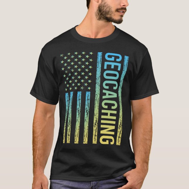 Gradient Flag Geocaching Geocache Geocacher T-Shirt (Front)