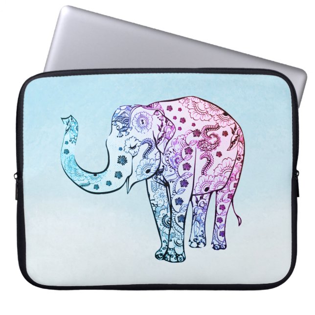 Gradient Floral Elephant Laptop Sleeve (Front)