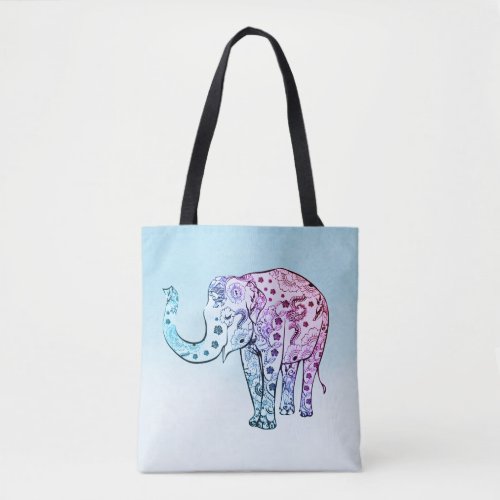 Gradient Floral Elephant Tote Bag