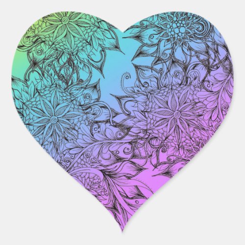 Gradient Floral Pattern Heart Sticker