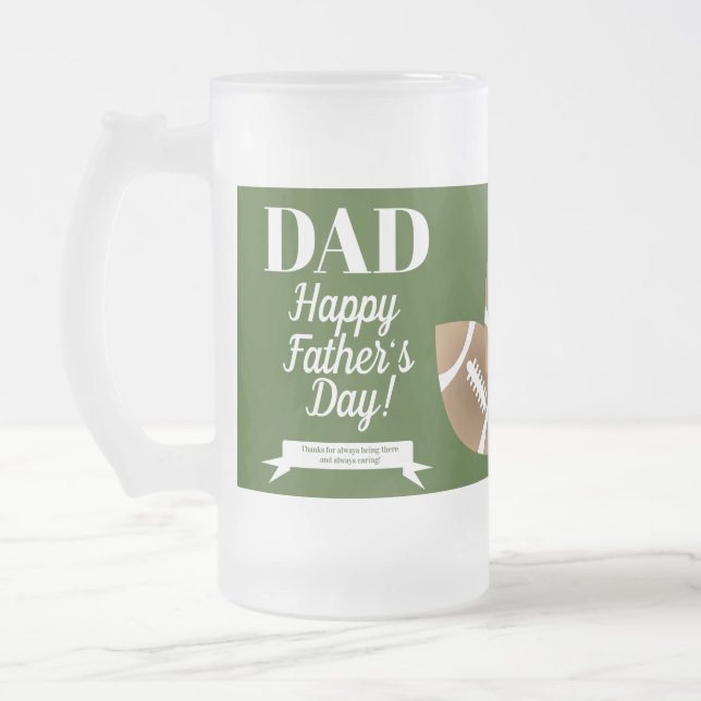 Gradient Football Sports Green Photo Fathers Day Frosted Glass Beer Mug (Left)