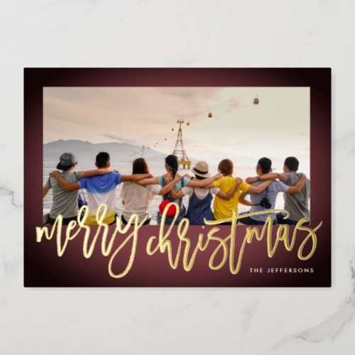 Gradient Frame  Gold Merry Christmas Photo Foil Holiday Card