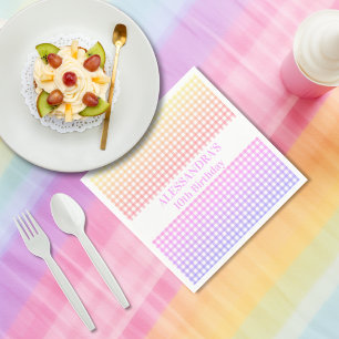 Gradient Gingham Pink Yellow Pastel Birthday Napkins