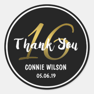 Gradient Gold 16 Personalize 16 Birthday Thank You Classic Round Sticker