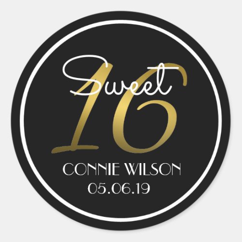 Gradient Gold 16 Personalized Sweet 16 Birthday Classic Round Sticker