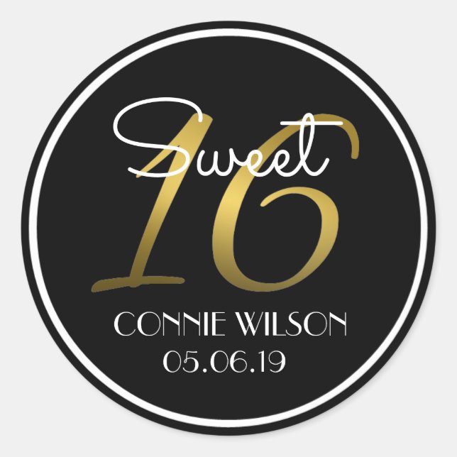 Gradient Gold 16 Personalized Sweet 16 Birthday Classic Round Sticker (Front)