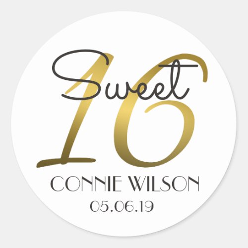 Gradient Gold 16 Personalized Sweet 16 Birthday Classic Round Sticker