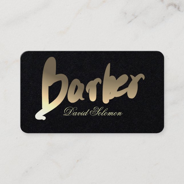 Gradient Gold Barber Typography Premium Black Business Card (Front)