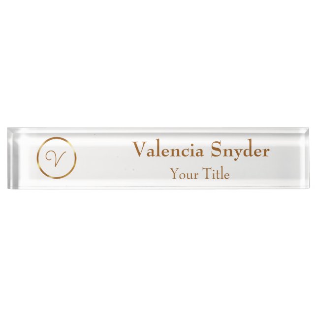Gradient gold circle custom business logo desk name plate (Front)