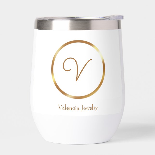 Gradient gold circle custom business logo thermal wine tumbler (Left)