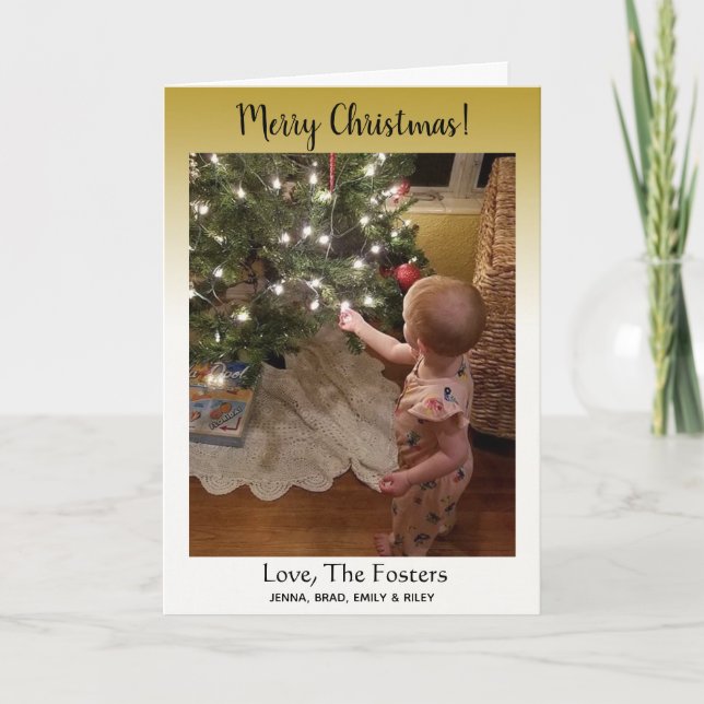 Gradient Gold Classy Merry Christmas Family Photo Card (Front)