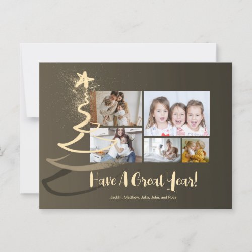 Gradient Gold Glitter Tree 5 Photos Holiday Postcard