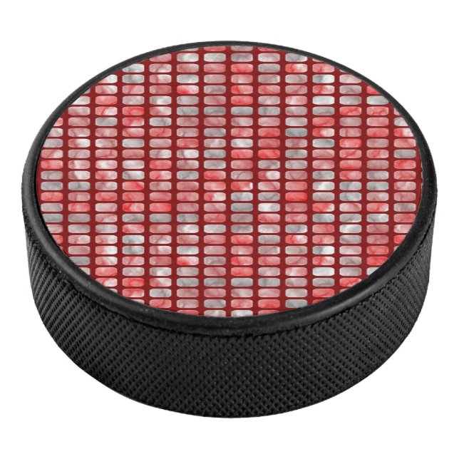 Gradient gray and red blocks pattern hockey puck (3/4)