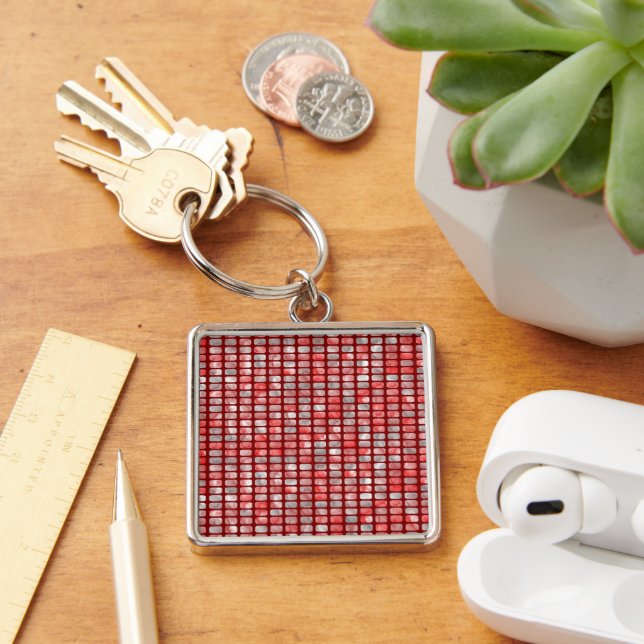 Gradient gray and red blocks pattern keychain (Desk)