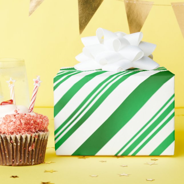 Gradient Green and White Stripes Wrapping Paper (Birthday Party)