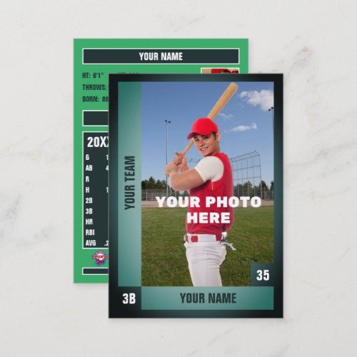 Gradient Green Baseball Trading Card  Custom Stats