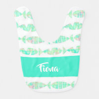 Gradient green fish on white baby bib