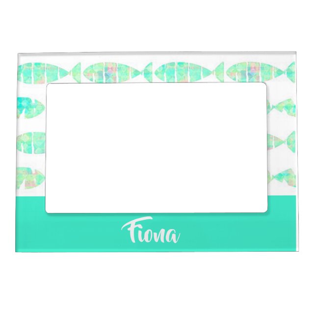 Gradient green fish on white magnetic frame (Front)