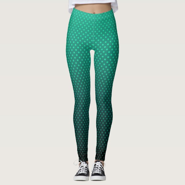 Gradient green gray polka dots print abstract femi leggings (Front)