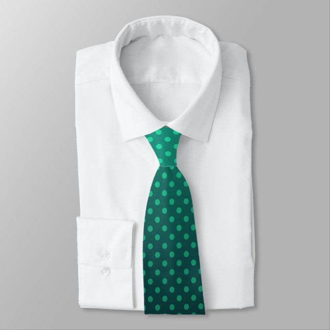 Gradient green gray polka dots print abstract femi neck tie (Tied)