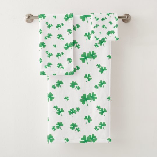 Gradient Green Irish Shamrock Pattern Bath Towel Set