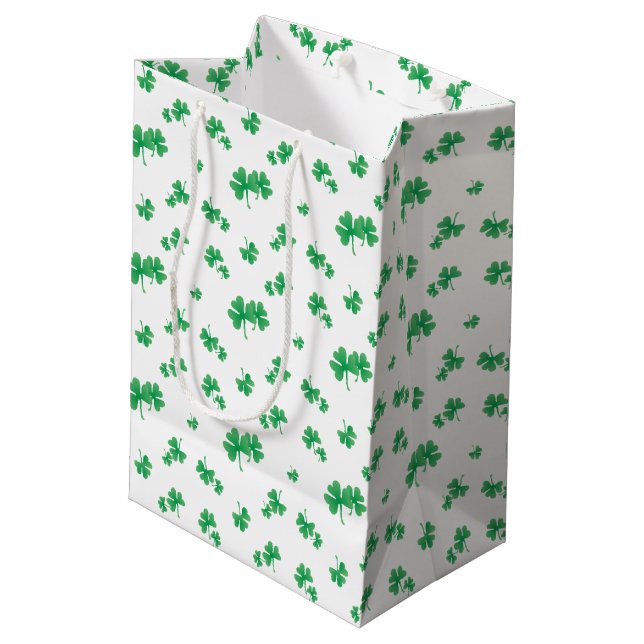 Gradient Green Irish Shamrock Pattern Medium Gift Bag (Back Angled)