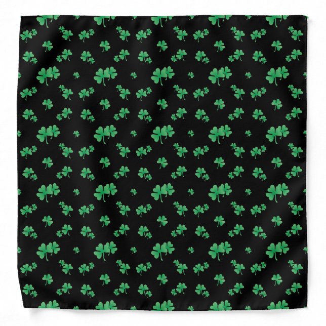 Gradient Green Irish Shamrock Pattern on Black Bandana (Front)