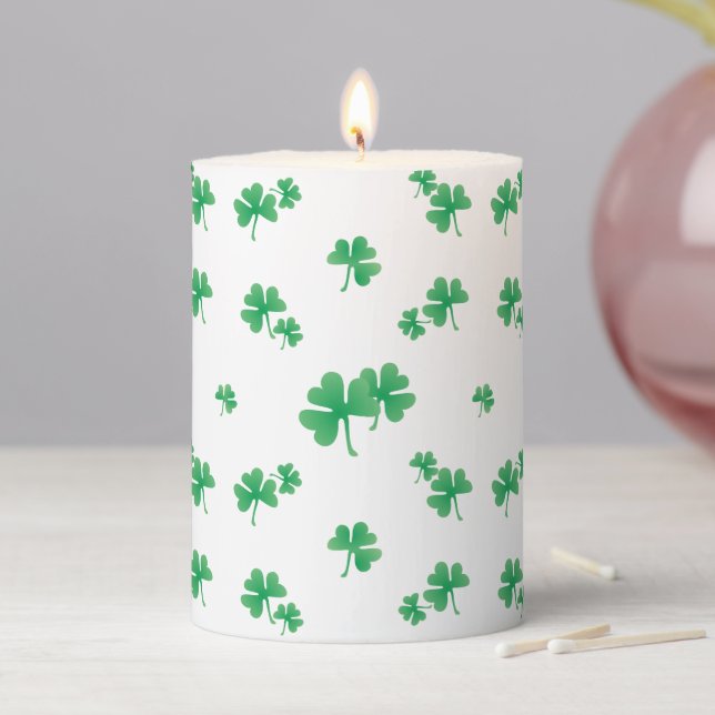 Gradient Green Irish Shamrock Pattern Pillar Candle (In Situ)
