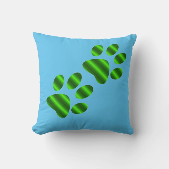 Gradient Green Paws Throw Pillow (Front)