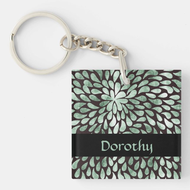 Gradient green petals on black keychain (Front)