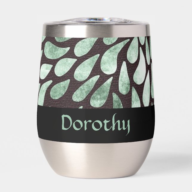 Gradient green petals on black thermal wine tumbler (Front)