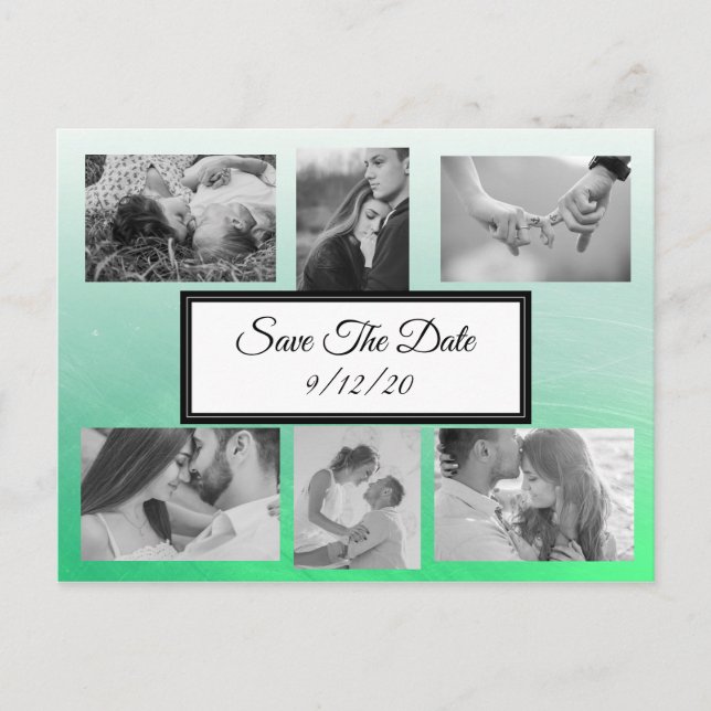 Gradient Green Photo Save the Date Postcard (Front)