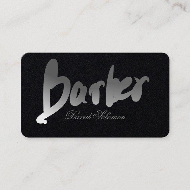 Gradient Grey Barber Typography Premium Black Business Card (Front)