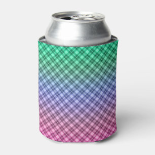 Gradient grid checkered plaid tartan pattern pink can cooler
