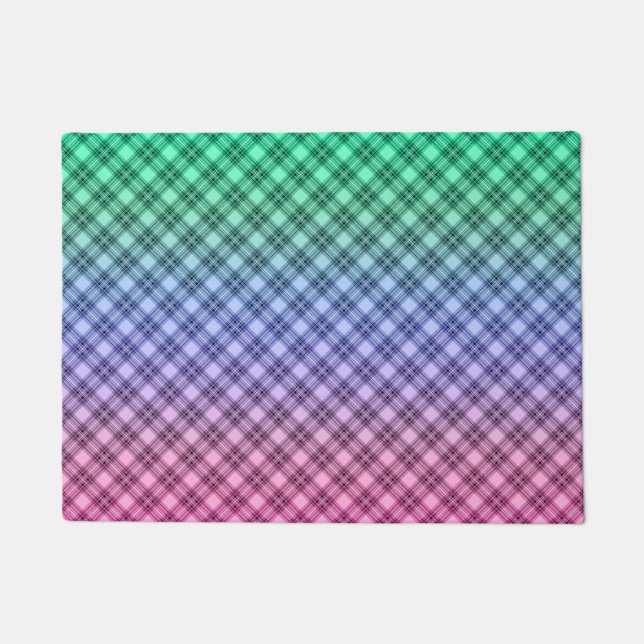 Gradient grid checkered plaid tartan pattern pink doormat (Front)