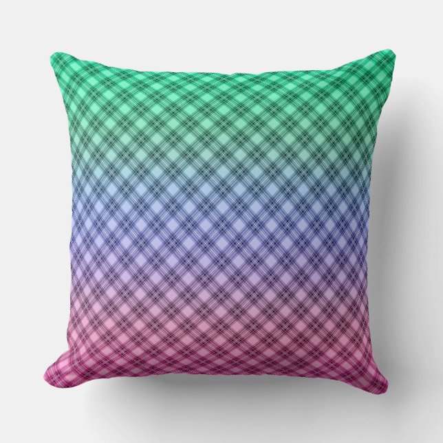 Gradient grid checkered plaid tartan pattern pink throw pillow (Front)