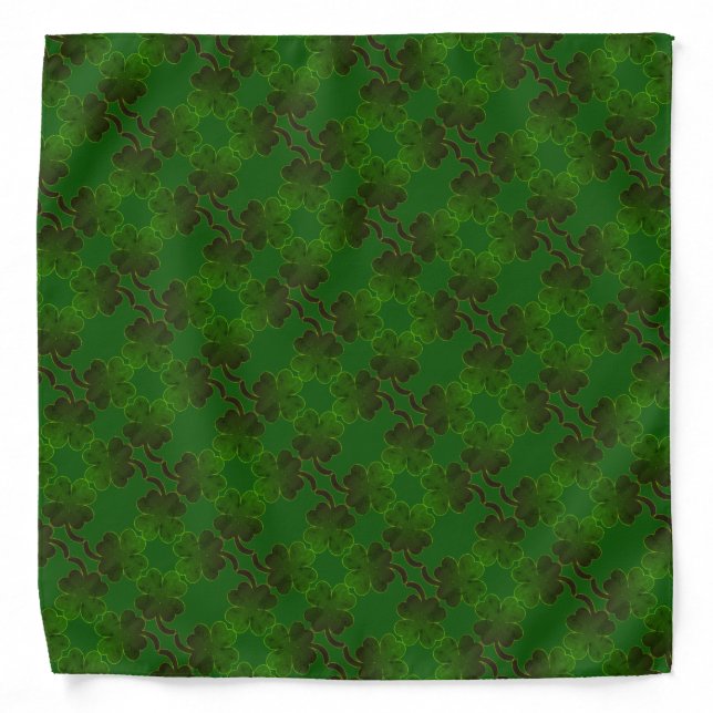 Gradient Grunge 4 Leaf Clover on DARK GREEN Bandana (Front)