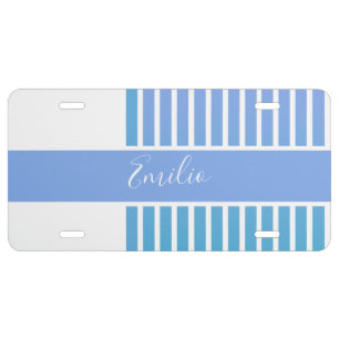 Gradient Half Stripes Blue License Plate